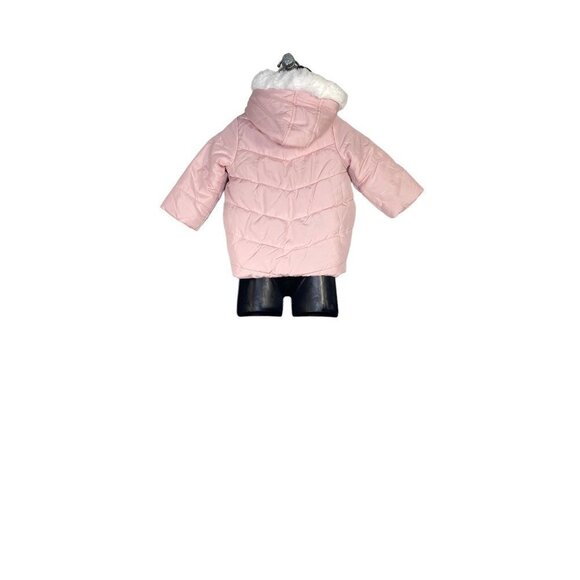 First Impressions Girls Puffer Jacket Pink Fur Trim Hodded Long Sleeve Zip 12M - Picture 2 of 6